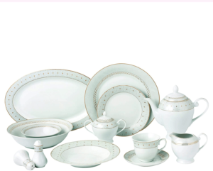Lorren Home Trends Carlotta-57 57 Piece Silver Border Porcelain Dinnerware