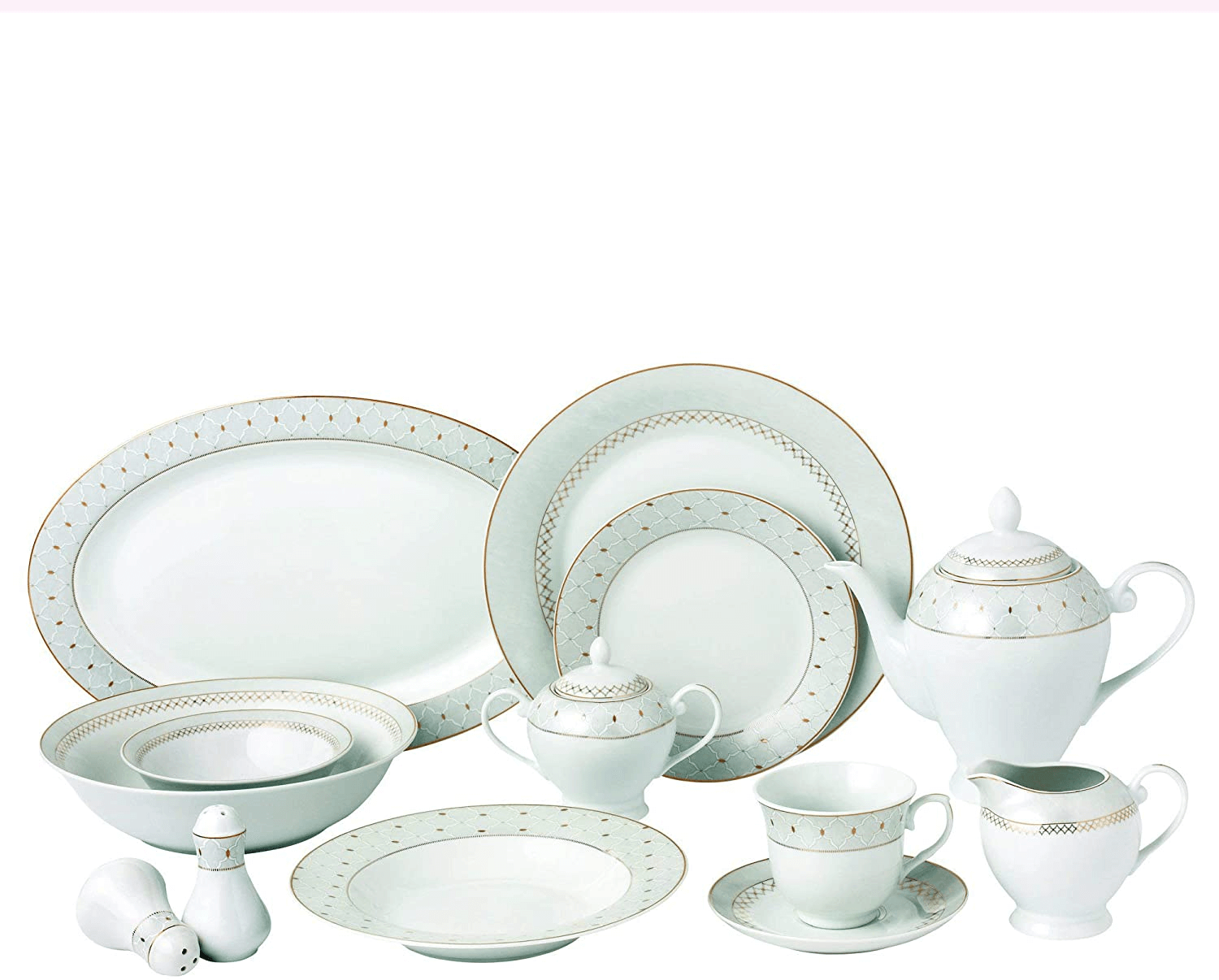 Lorren Home Trends Carlotta-57 57 Piece Silver Border Porcelain Dinnerware